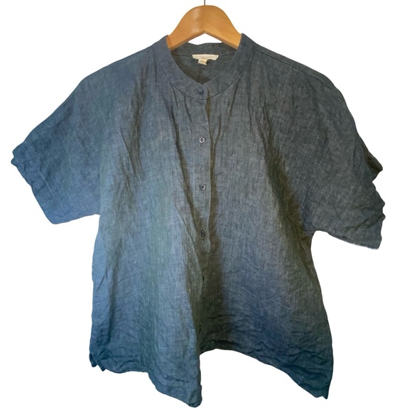 Eileen Fisher washed organic botton up linen Delave shirt size M - Picture 7 of 7